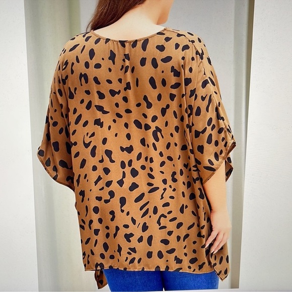 Leopard Animal Print Flowy Oversized Tunic Top Brown Black Plus Size 3X - Picture 2 of 5